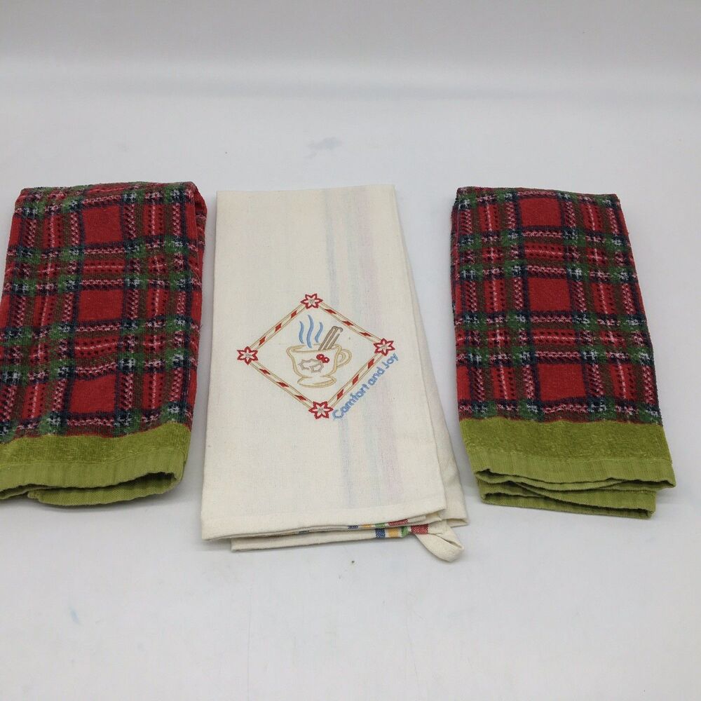 Set Of 3 Christmas Holiday Hand Towel Tea Towel Embroidered READ